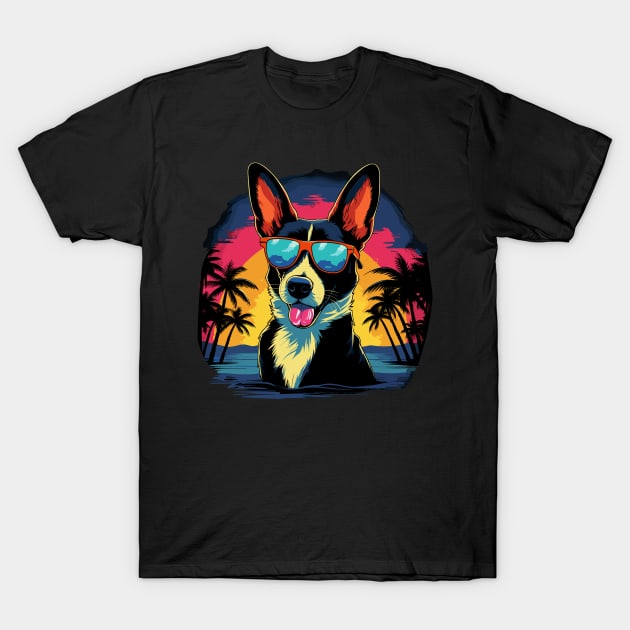 Retro Wave Black and White Basenji Dog Shirt T-Shirt by Miami Neon Designs